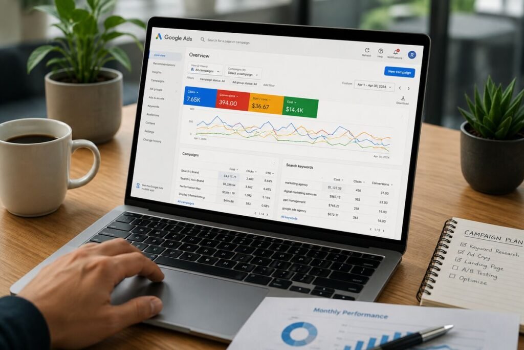 Google Ads dashboard during a PPC account audit
